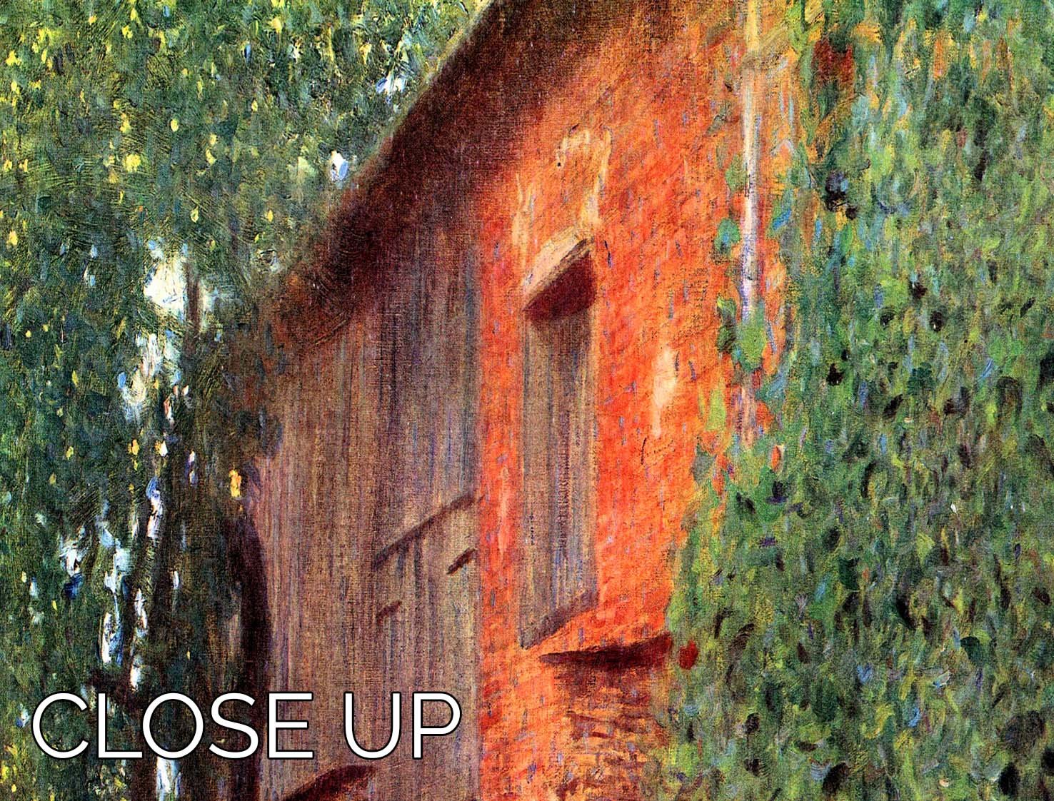 Three-panel canvas print of Klimt's Farmhouse in Chamber in Attersee, showcasing vibrant colors and intricate details.